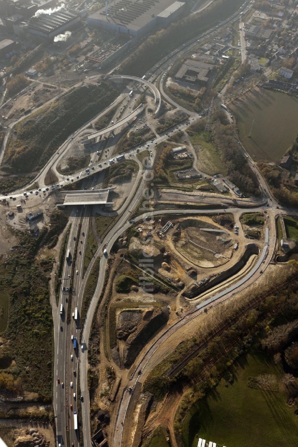 Bochum aus der Vogelperspektive: Baustelle der Bundesautobahn 40 in Bochum im Bundesland Nordrhein-Westfalen