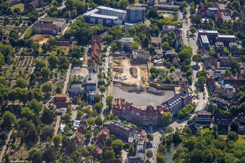 Münster aus der Vogelperspektive: Baustelle Campus der FH Münster zum Neubau des Hüffer-Campus in Münster im Bundesland Nordrhein-Westfalen, Deutschland