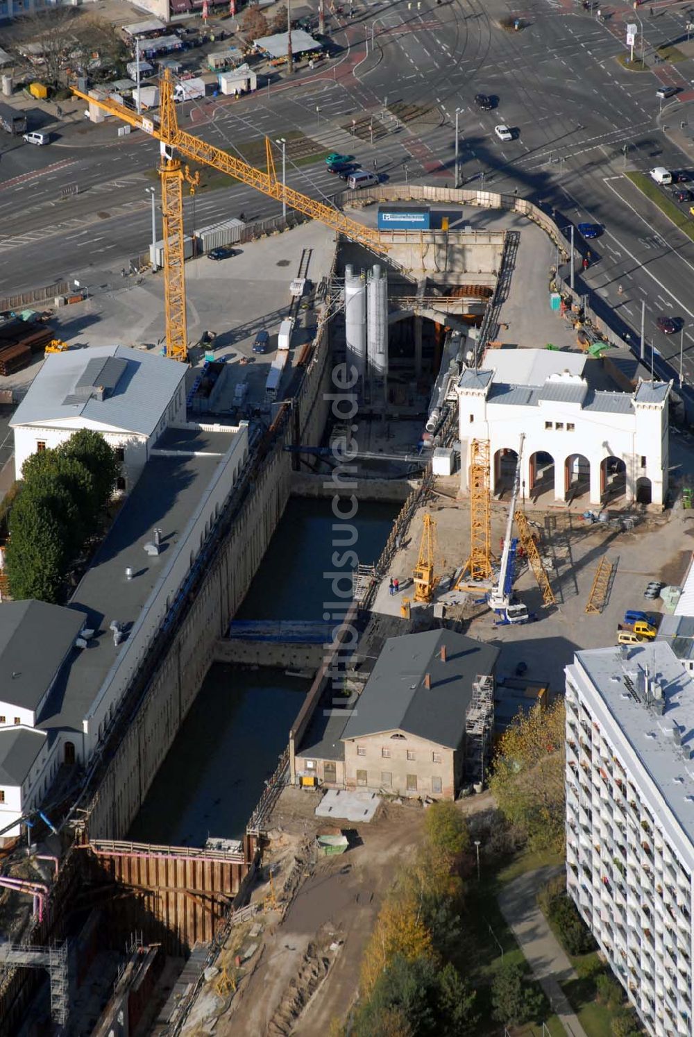 Leipzig von oben - Baustelle des City-Tunnels am Bayerischen Bahnhof in Leipzig.