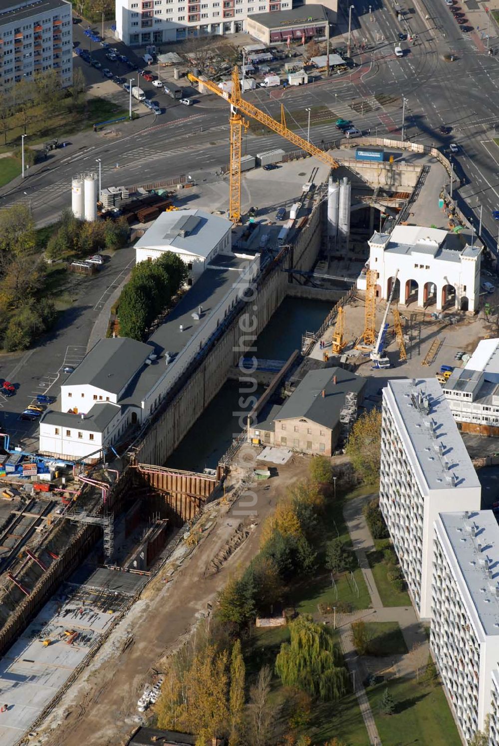 Luftbild Leipzig - Baustelle des City-Tunnels am Bayerischen Bahnhof in Leipzig.