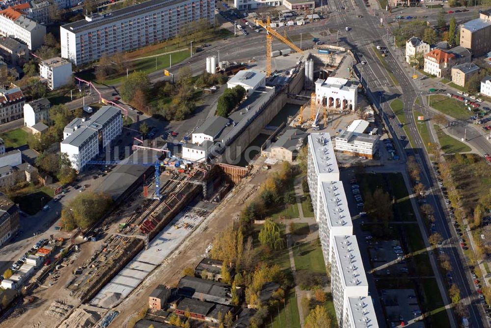 Luftaufnahme Leipzig - Baustelle des City-Tunnels am Bayerischen Bahnhof in Leipzig.