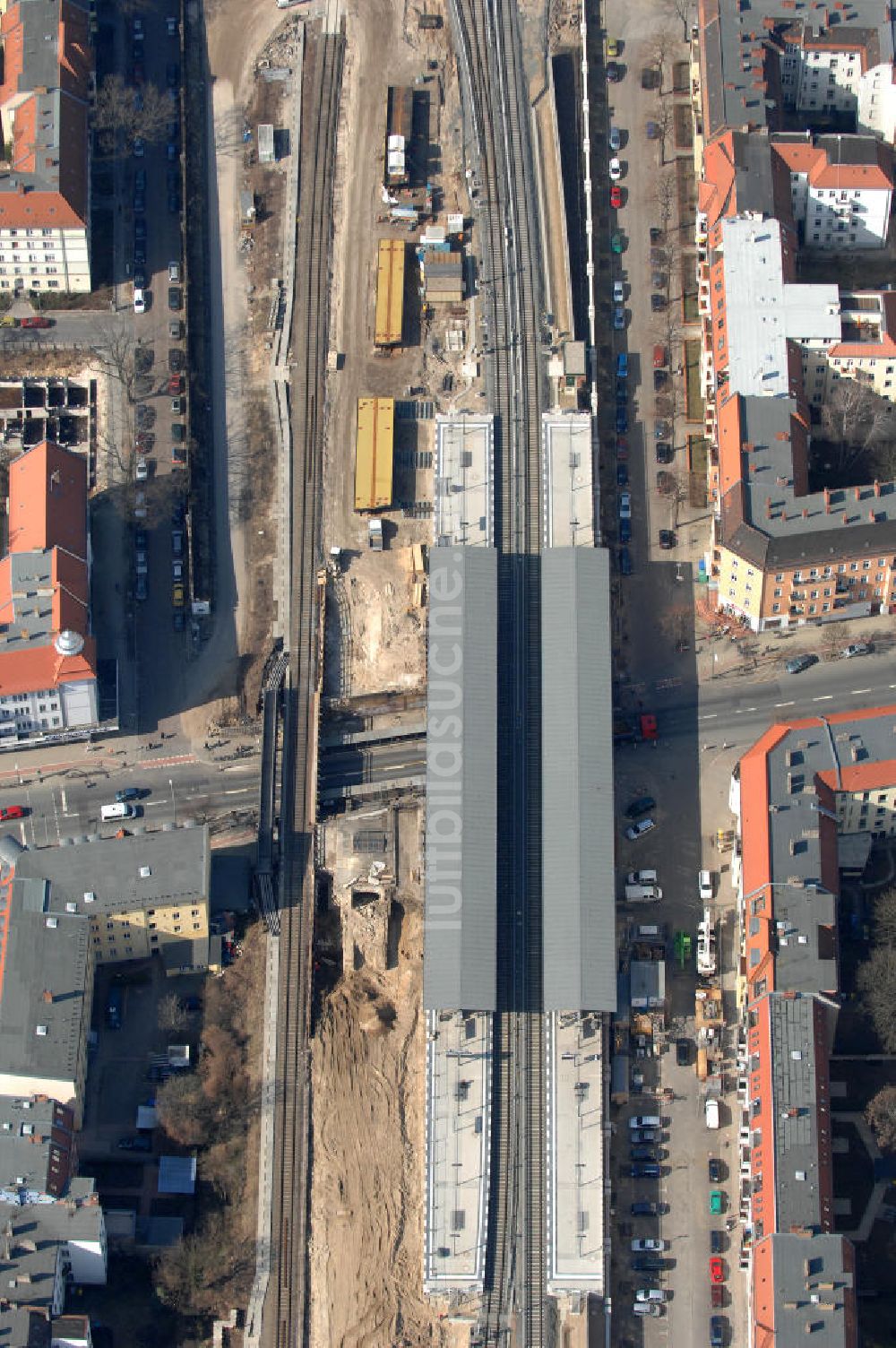 Luftaufnahme Berlin - Baustelle / constraution area S-Bahn Berlin-Baumschulenweg