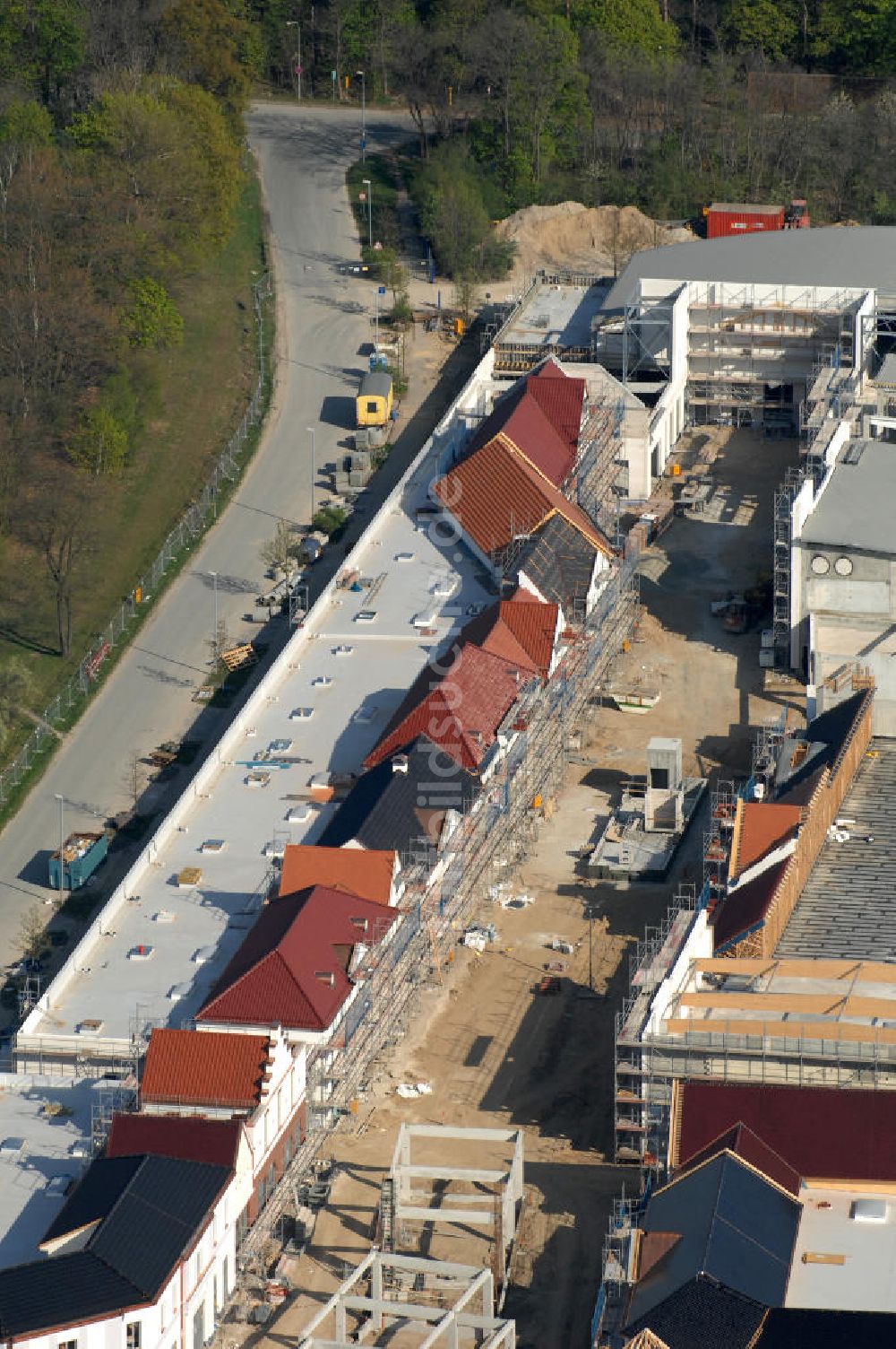 Luftbild Wustermark OT Elstal - Baustelle / construction site Designer Outlet Berlin in Elstal