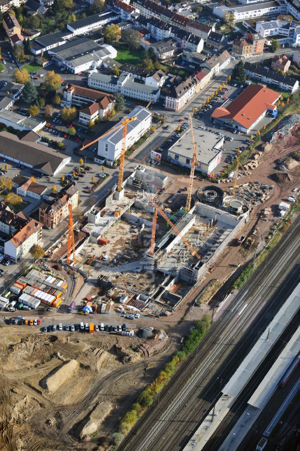 Aschaffenburg aus der Vogelperspektive: Baustelle Dammer Tor Carre Aschaffenburg in Bayern