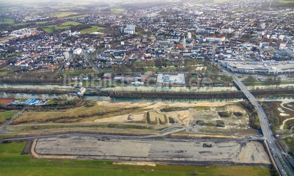 Hamm aus der Vogelperspektive: Baustelle für eine Dammverlegung an der Lippe im Ortsteil Heessen in Hamm im Bundesland Nordrhein-Westfalen, Deutschland