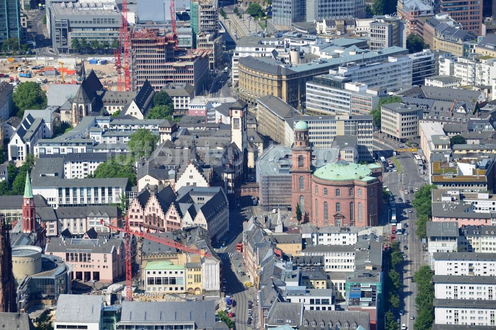 Luftaufnahme Frankfurt Main - Baustelle Dom-Römer- Projekt (auch bekannt als Neue Altstadt Frankfurt) in Franfurt im Bundesland Hessen