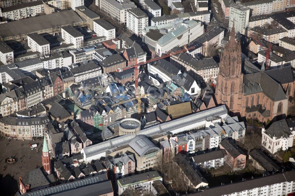 Frankfurt am Main aus der Vogelperspektive: Baustelle Dom-Römer- Projekt (auch bekannt als Neue Altstadt Frankfurt) in Frankfurt im Bundesland Hessen