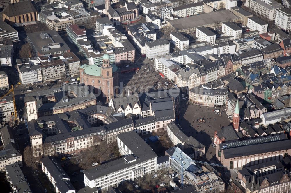 Luftaufnahme Frankfurt am Main - Baustelle Dom-Römer- Projekt (auch bekannt als Neue Altstadt Frankfurt) in Frankfurt im Bundesland Hessen