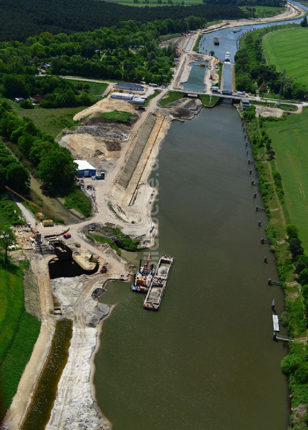 Zerben aus der Vogelperspektive: Baustelle am Durchstich Alter-Ihlekanal an der Schleuse Zerben am Elbe-Havel-Kanal im Bundesland Sachsen-Anhalt