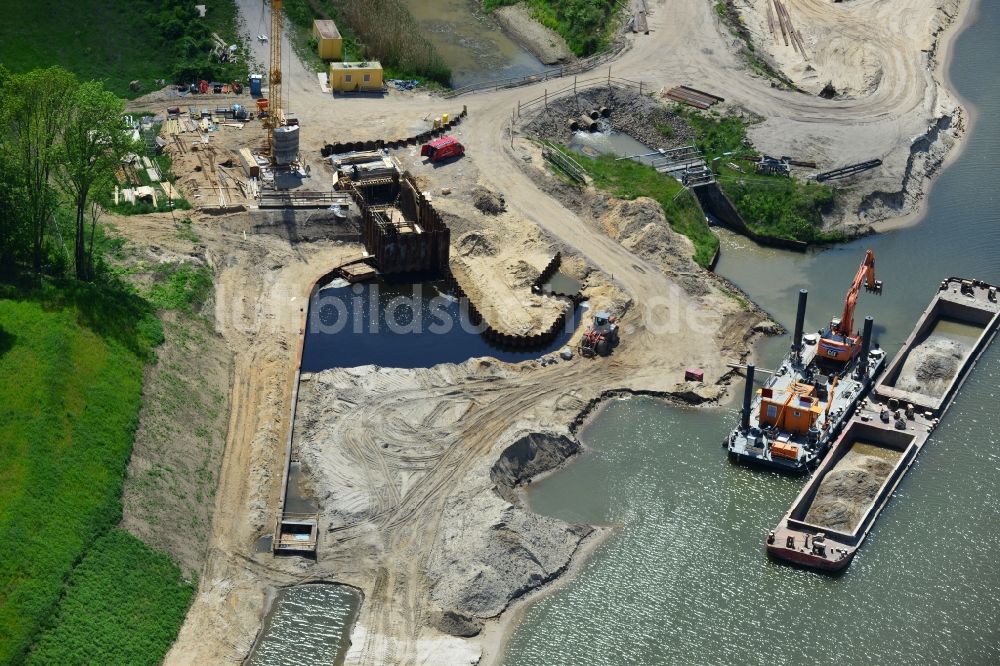 Zerben von oben - Baustelle am Durchstich Alter-Ihlekanal an der Schleuse Zerben am Elbe-Havel-Kanal im Bundesland Sachsen-Anhalt