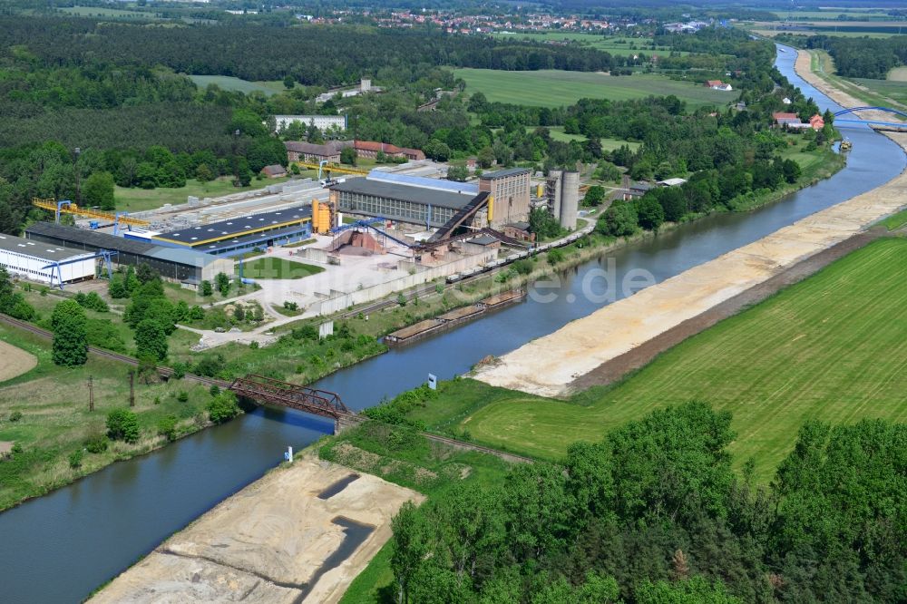 Luftaufnahme Zerben - Baustelle am Durchstich Alter-Ihlekanal an der Schleuse Zerben am Elbe-Havel-Kanal im Bundesland Sachsen-Anhalt