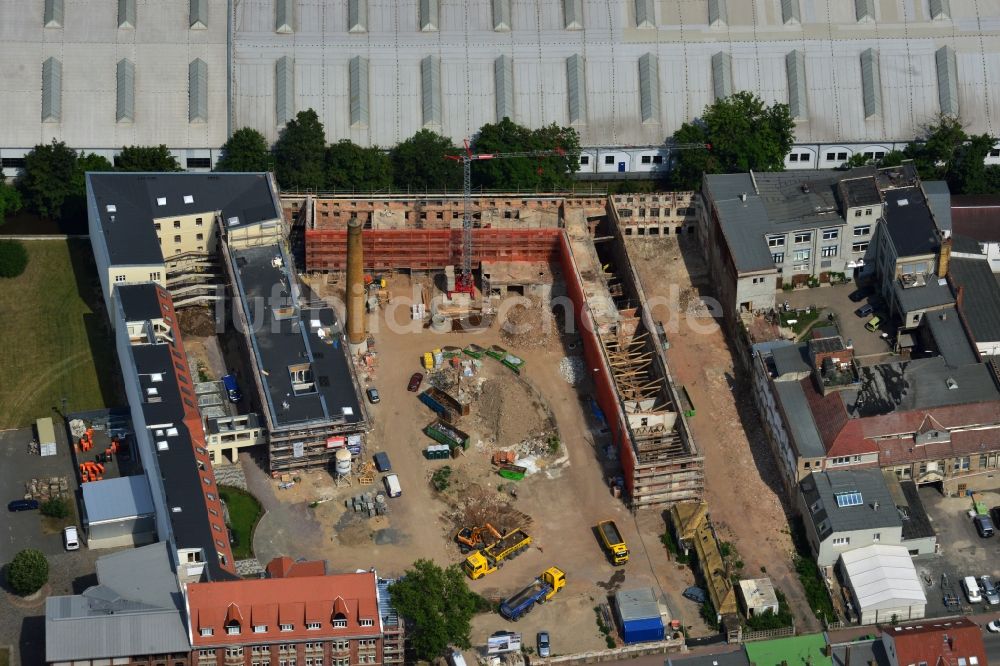 Luftbild Leipzig - Baustelle der ehemaligen Pelzmanufaktur in Leipzig im Bundesland Sachsen.