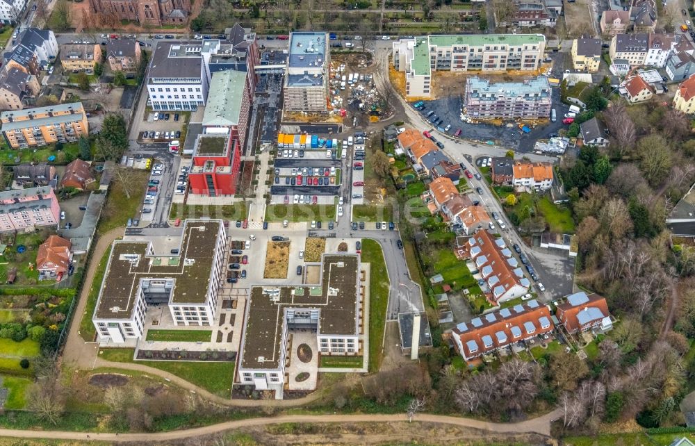 Herne von oben - Baustelle für einen Erweiterungs- Neubau auf dem Klinikgelände des Krankenhauses Marienhospital-Herne II in Herne im Bundesland Nordrhein-Westfalen, Deutschland