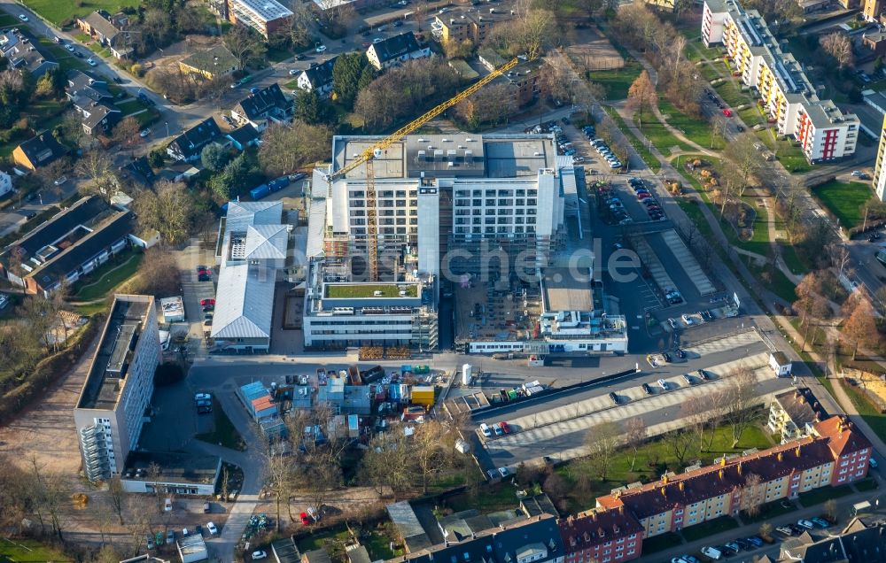 Luftbild Herne - Baustelle für einen Erweiterungs- Neubau auf dem Klinikgelände des Krankenhauses Marienhospital Herne im Bundesland Nordrhein-Westfalen