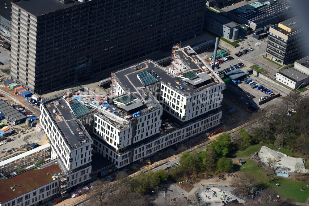 Kopenhagen aus der Vogelperspektive: Baustelle für einen Erweiterungs- Neubau auf dem Klinikgelände des Krankenhauses Rigshospitalet am Blegdamsvej in Kopenhagen in Dänemark