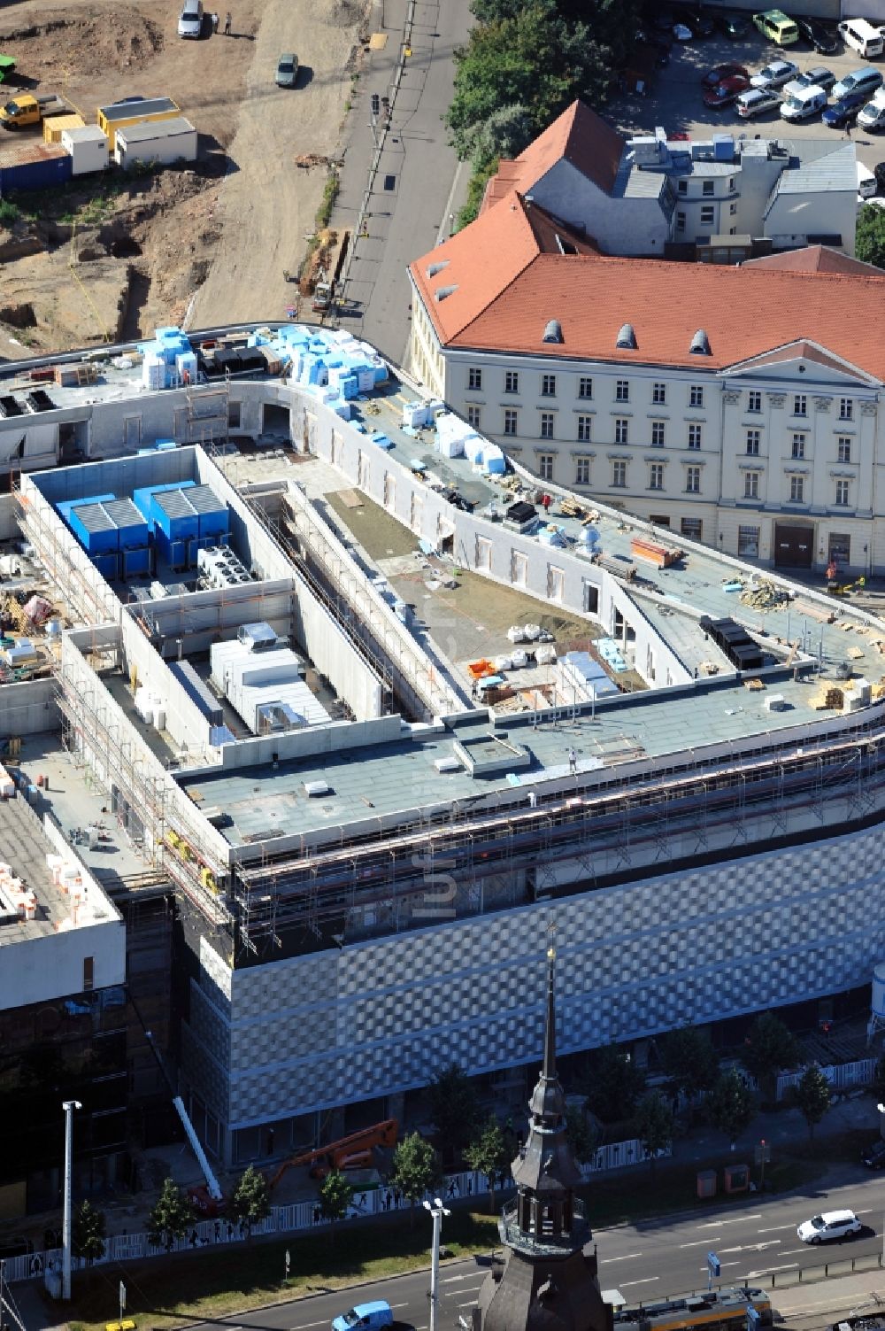 Leipzig von oben - Baustelle des Einkaufszentrums Höfe am Brühl in Leipzig im Bundesland Sachsen