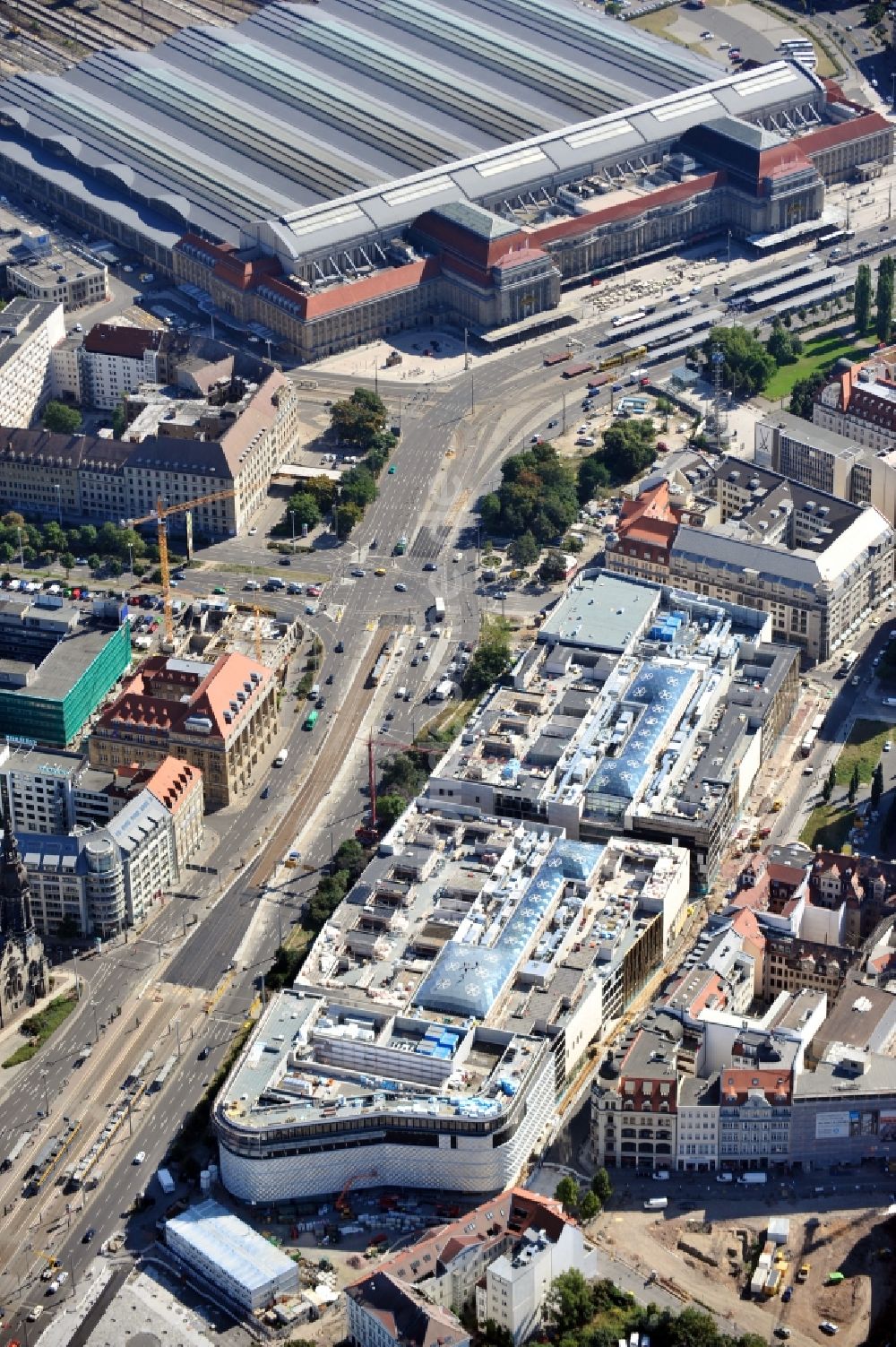 Leipzig aus der Vogelperspektive: Baustelle des Einkaufszentrums Höfe am Brühl in Leipzig im Bundesland Sachsen