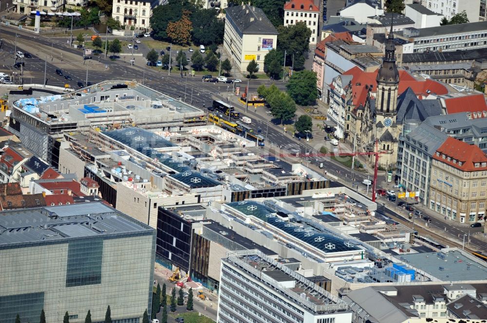 Luftaufnahme Leipzig - Baustelle des Einkaufszentrums Höfe am Brühl in Leipzig im Bundesland Sachsen