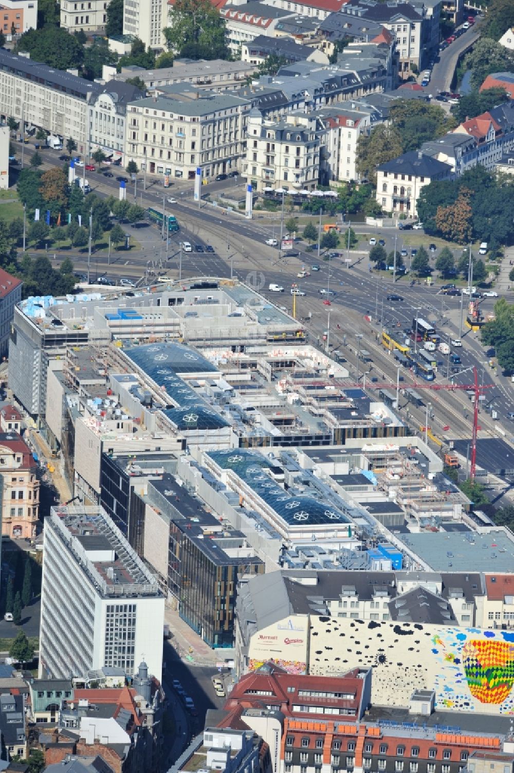 Leipzig von oben - Baustelle des Einkaufszentrums Höfe am Brühl in Leipzig im Bundesland Sachsen