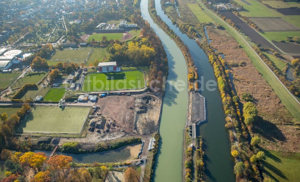 Hamm von oben - Baustelle mit Erschließungs - und Aufschüttungs- Arbeiten am Ahseflussdüker - Ahse-Düker in Hamm im Bundesland Nordrhein-Westfalen