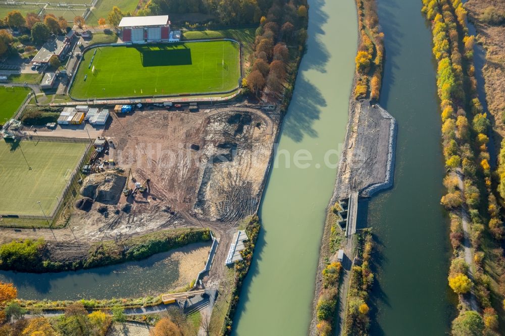 Hamm aus der Vogelperspektive: Baustelle mit Erschließungs - und Aufschüttungs- Arbeiten am Ahseflussdüker - Ahse-Düker in Hamm im Bundesland Nordrhein-Westfalen