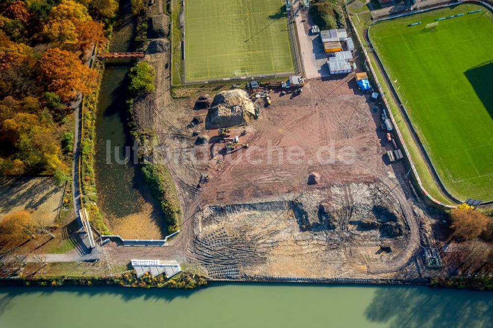 Luftbild Hamm - Baustelle mit Erschließungs - und Aufschüttungs- Arbeiten am Ahseflussdüker - Ahse-Düker in Hamm im Bundesland Nordrhein-Westfalen