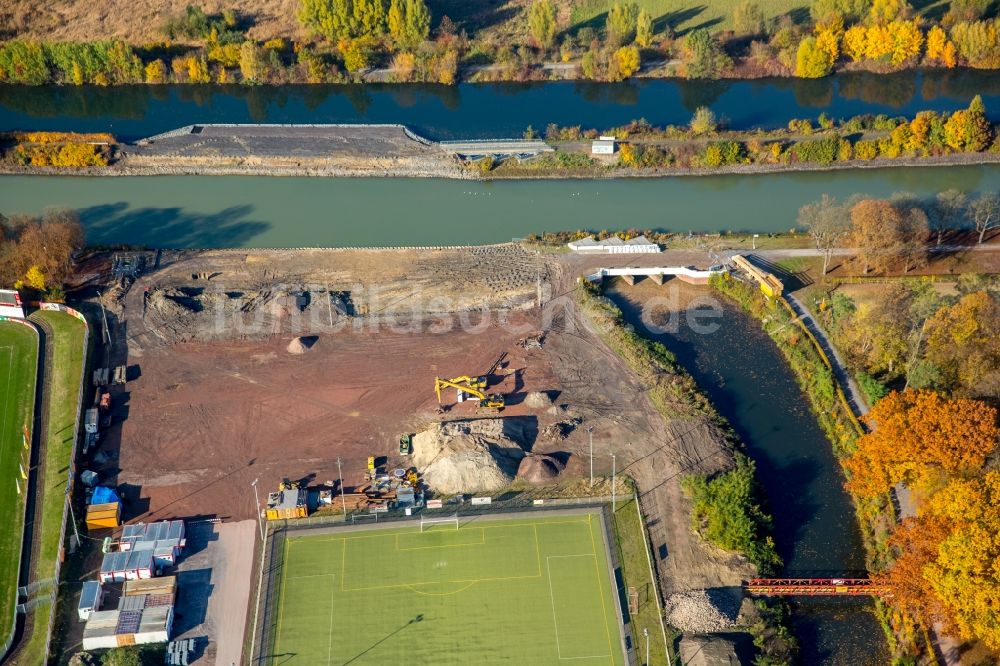 Luftaufnahme Hamm - Baustelle mit Erschließungs - und Aufschüttungs- Arbeiten am Ahseflussdüker - Ahse-Düker in Hamm im Bundesland Nordrhein-Westfalen