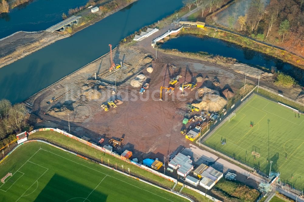 Hamm von oben - Baustelle mit Erschließungs - und Aufschüttungs- Arbeiten am Ahseflussdüker - Ahse-Düker in Hamm im Bundesland Nordrhein-Westfalen