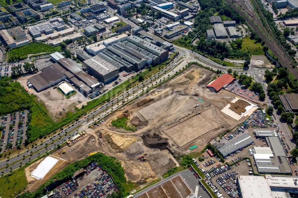 Luftaufnahme Essen - Baustelle mit Erschließungs - und Aufschüttungs- Arbeiten an der Altendorfer Straße in Essen im Bundesland Nordrhein-Westfalen