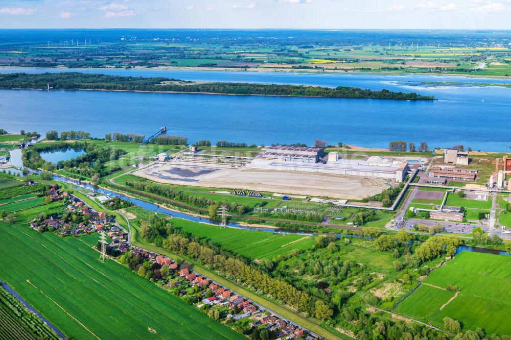 Stade von oben - Baustelle mit Erschließungs - und Aufschüttungs- Arbeiten Areva in Stade im Bundesland Niedersachsen, Deutschland