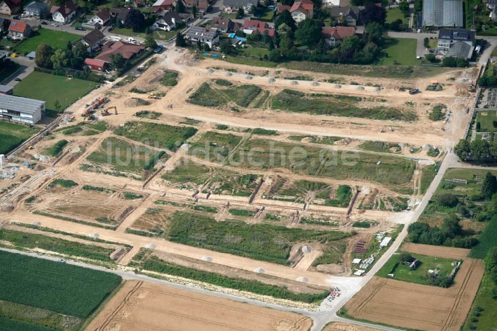 Hohberg von oben - Baustelle mit Erschließungs - und Aufschüttungs- Arbeiten Baugebiet in Hohberg im Bundesland Baden-Württemberg, Deutschland