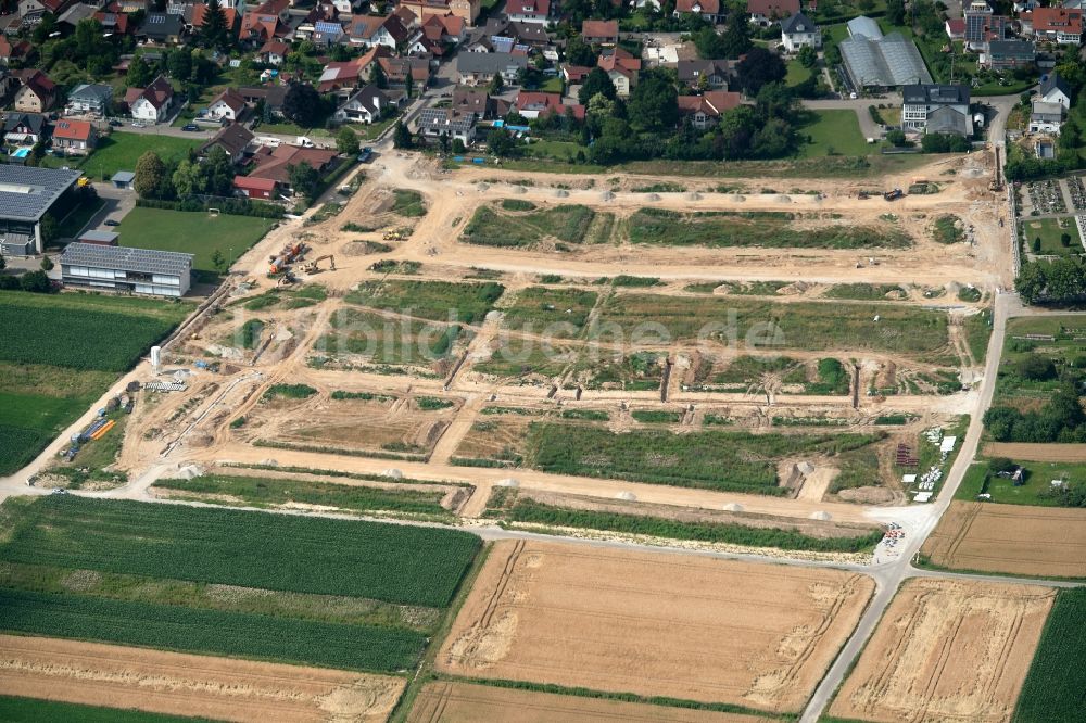 Hohberg aus der Vogelperspektive: Baustelle mit Erschließungs - und Aufschüttungs- Arbeiten Baugebiet in Hohberg im Bundesland Baden-Württemberg, Deutschland