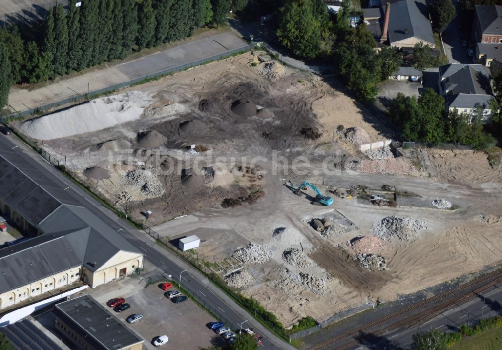 Dresden von oben - Baustelle mit Erschließungs - und Aufschüttungs- Arbeiten in der Else-Sander-Straße in Dresden im Bundesland Sachsen