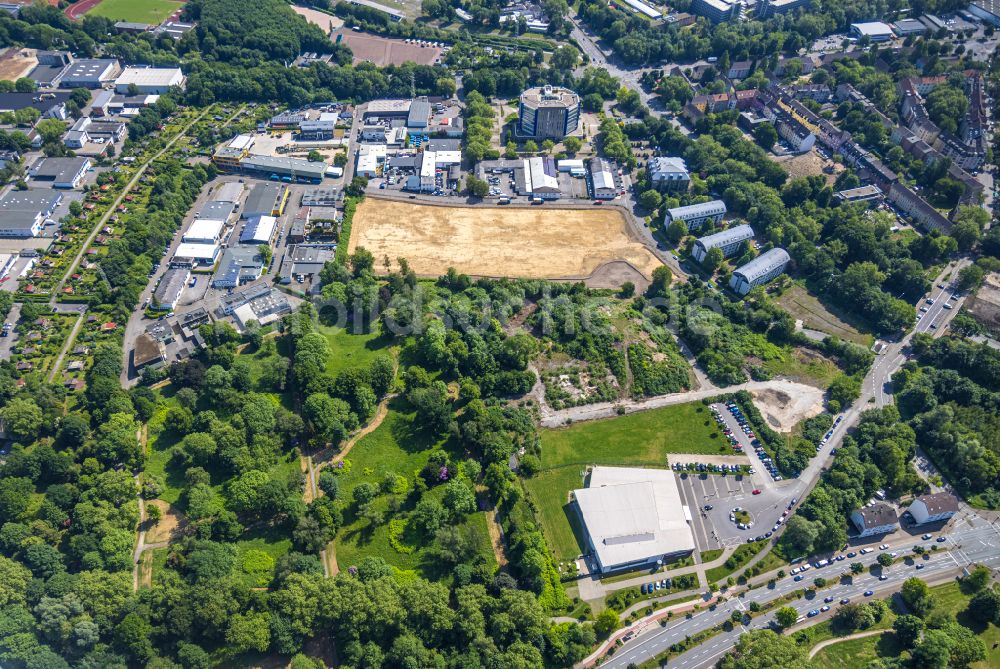 Essen aus der Vogelperspektive: Baustelle mit Erschließungs - und Aufschüttungs- Arbeiten in Essen im Bundesland Nordrhein-Westfalen, Deutschland