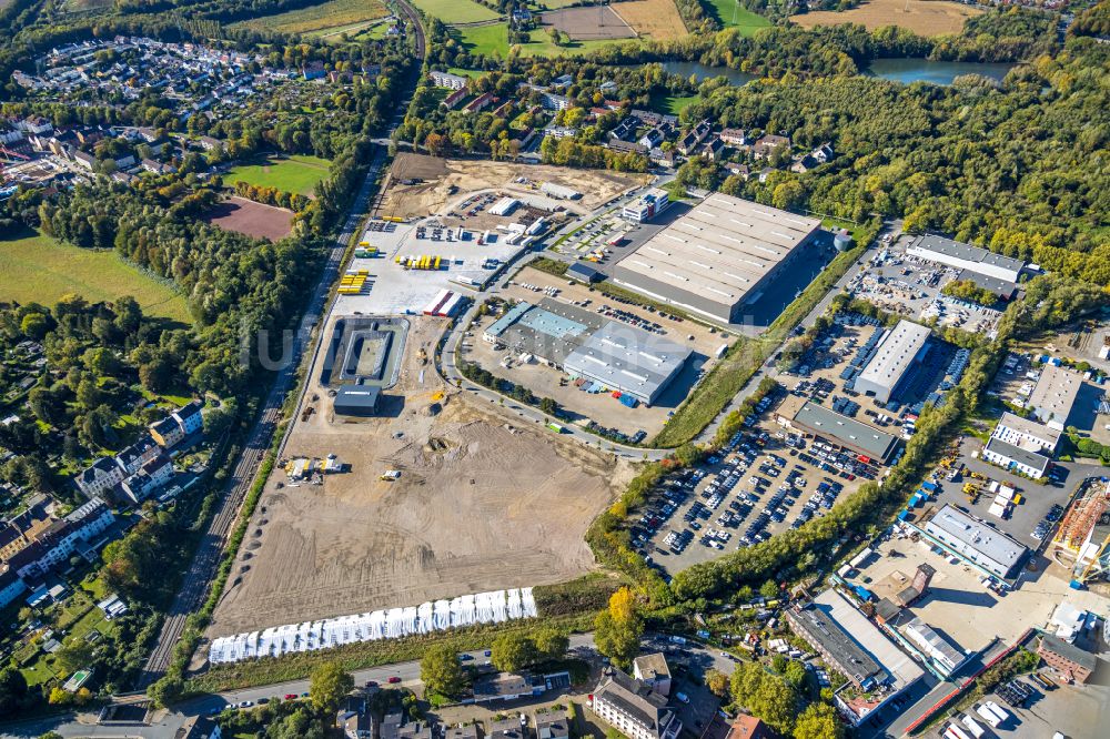 Luftaufnahme Bochum - Baustelle mit Erschließungs - und Aufschüttungs- Arbeiten auf dem Gelände der BROCK Kehrtechnik GmbH in Bochum im Bundesland Nordrhein-Westfalen, Deutschland