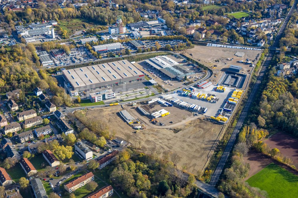 Luftaufnahme Bochum - Baustelle mit Erschließungs - und Aufschüttungs- Arbeiten auf dem Gelände der BROCK Kehrtechnik GmbH in Bochum im Bundesland Nordrhein-Westfalen, Deutschland