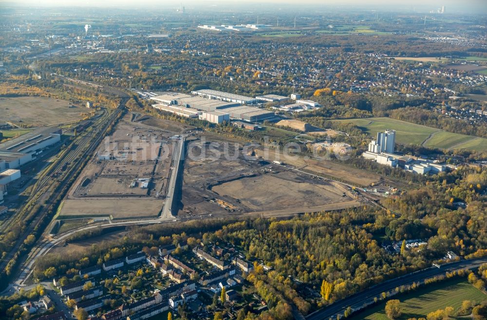 Dortmund aus der Vogelperspektive: Baustelle mit Erschließungs - und Aufschüttungs- Arbeiten auf dem Gelände des ehemaligen Hoeschgeländes in Dortmund im Bundesland Nordrhein-Westfalen