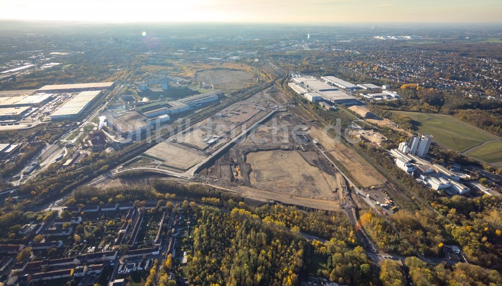 Luftbild Dortmund - Baustelle mit Erschließungs - und Aufschüttungs- Arbeiten auf dem Gelände des ehemaligen Hoeschgeländes in Dortmund im Bundesland Nordrhein-Westfalen