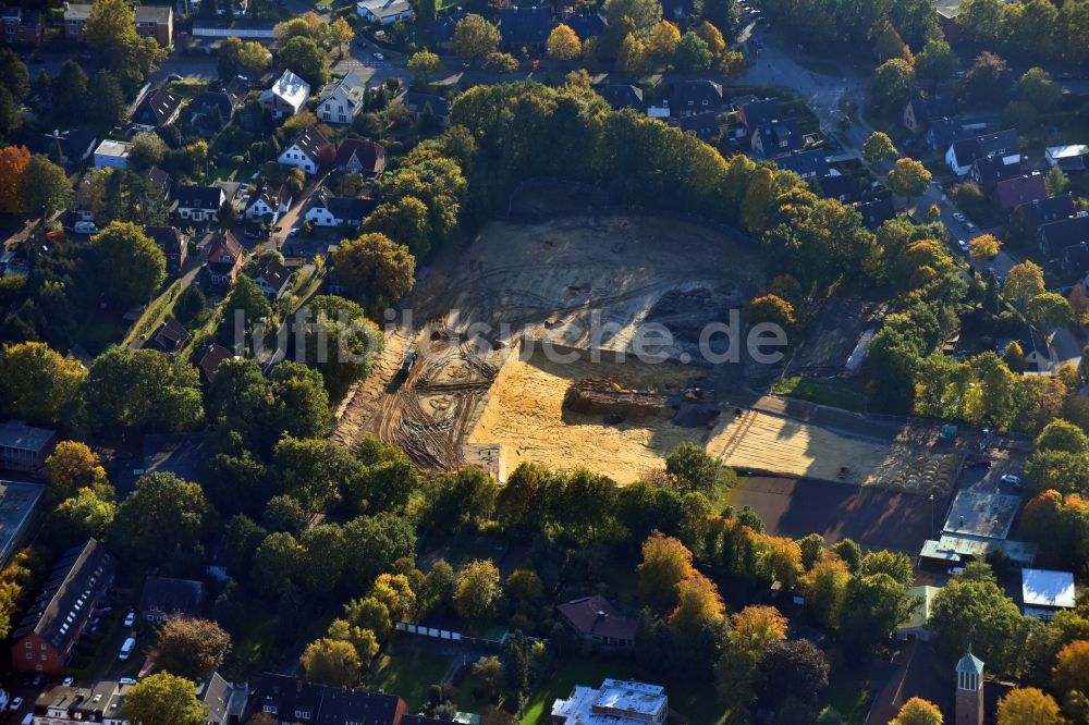 Luftbild Hamburg - Baustelle mit Erschließungs - und Aufschüttungs- Arbeiten auf dem Gelände des ehemaligen Sportplatzes an der Flurstraße im Ortsteil Altona in Hamburg, Deutschland