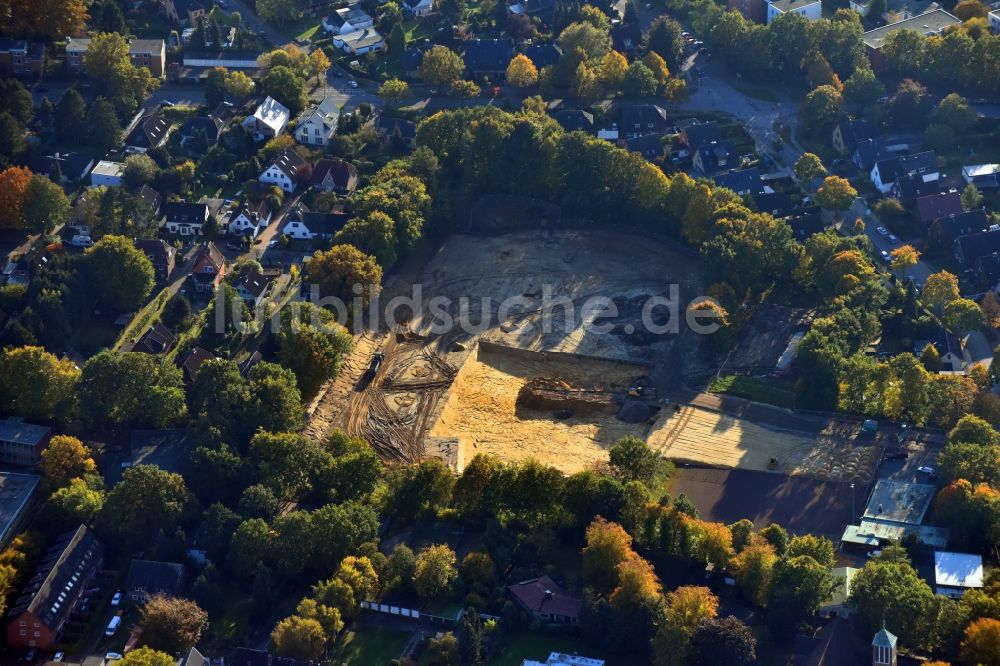 Luftaufnahme Hamburg - Baustelle mit Erschließungs - und Aufschüttungs- Arbeiten auf dem Gelände des ehemaligen Sportplatzes an der Flurstraße im Ortsteil Altona in Hamburg, Deutschland