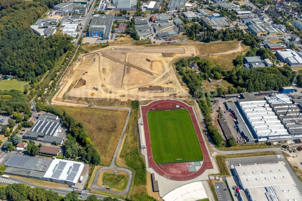 Luftbild Velbert - Baustelle mit Erschließungs - und Aufschüttungs- Arbeiten an der Industriestraße in Velbert im Bundesland Nordrhein-Westfalen, Deutschland