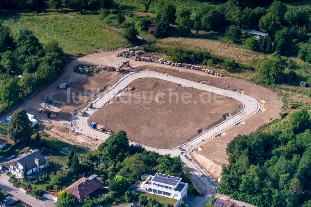 Luftaufnahme Ettenheim - Baustelle mit Erschließungs - und Aufschüttungs- Arbeiten Klein Münchberg in Ettenheim im Bundesland Baden-Württemberg, Deutschland