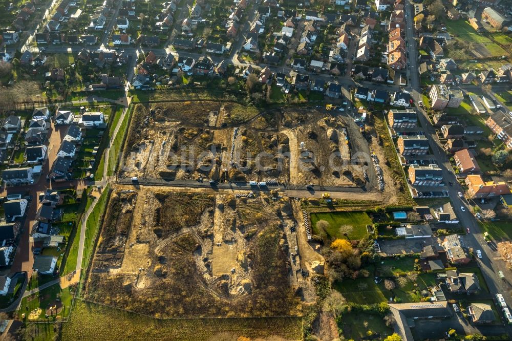 Hamm von oben - Baustelle mit Erschließungs - und Aufschüttungs- Arbeiten für den Neubau einer Einfamilienhaussiedlung in Hamm im Bundesland Nordrhein-Westfalen, Deutschland