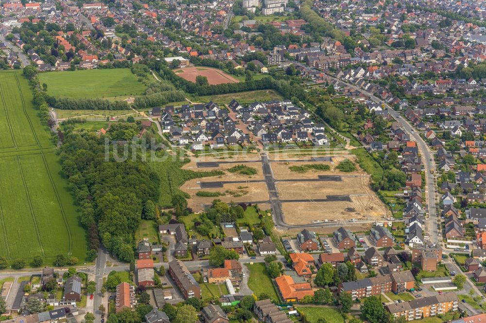 Hamm von oben - Baustelle mit Erschließungs - und Aufschüttungs- Arbeiten für den Neubau einer Einfamilienhaussiedlung in Hamm im Bundesland Nordrhein-Westfalen, Deutschland