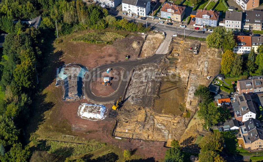 Luftbild Essen - Baustelle mit Erschließungs - und Aufschüttungs- Arbeiten für neues Stadtquartier Quartier der Generationen in Essen im Bundesland Nordrhein-Westfalen, Deutschland