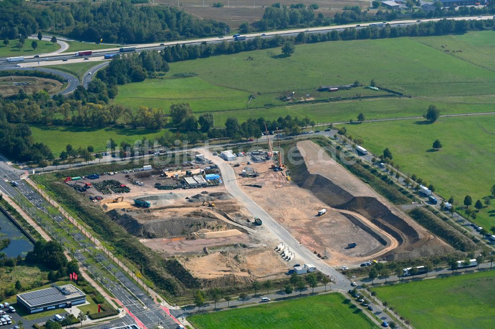 Dresden von oben - Baustelle mit Erschließungs - und Aufschüttungs- Arbeiten im Ortsteil Hellerau in Dresden im Bundesland Sachsen, Deutschland