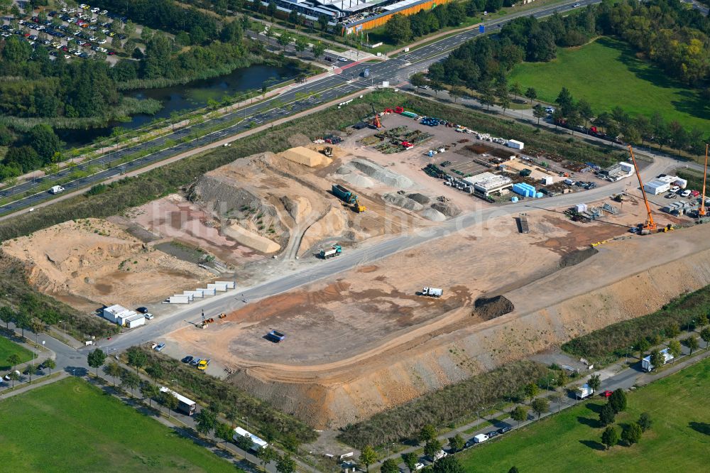 Dresden aus der Vogelperspektive: Baustelle mit Erschließungs - und Aufschüttungs- Arbeiten im Ortsteil Hellerau in Dresden im Bundesland Sachsen, Deutschland