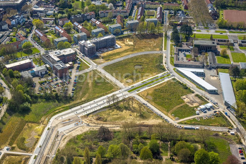 Bochum aus der Vogelperspektive: Baustelle mit Erschließungs - und Aufschüttungs- Arbeiten am Ostpark für das Quartier Feldmark in Bochum im Bundesland Nordrhein-Westfalen, Deutschland