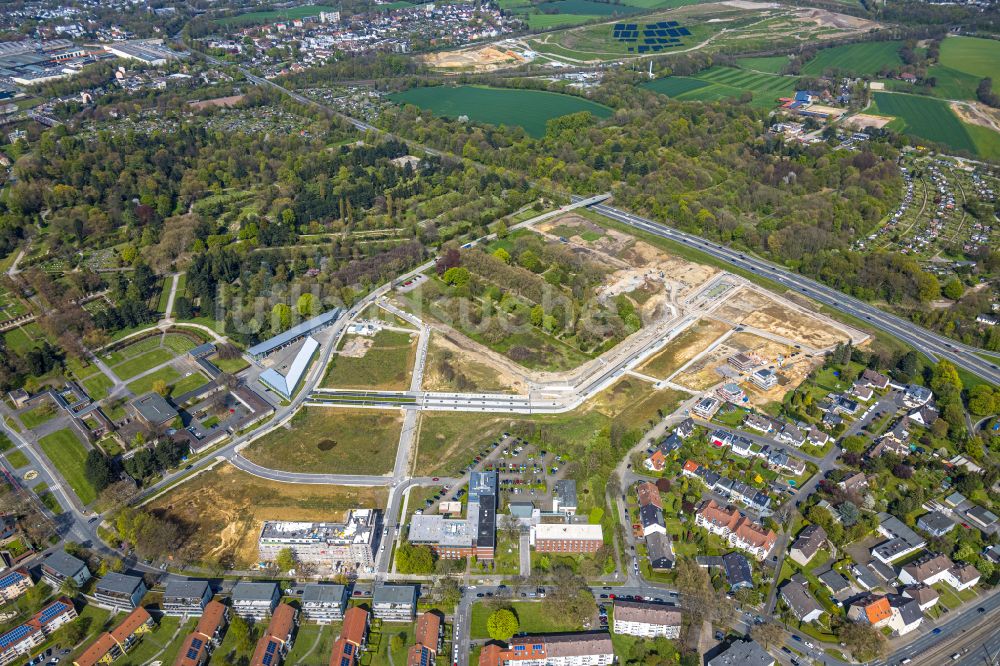 Bochum aus der Vogelperspektive: Baustelle mit Erschließungs - und Aufschüttungs- Arbeiten am Ostpark für das Quartier Feldmark in Bochum im Bundesland Nordrhein-Westfalen, Deutschland