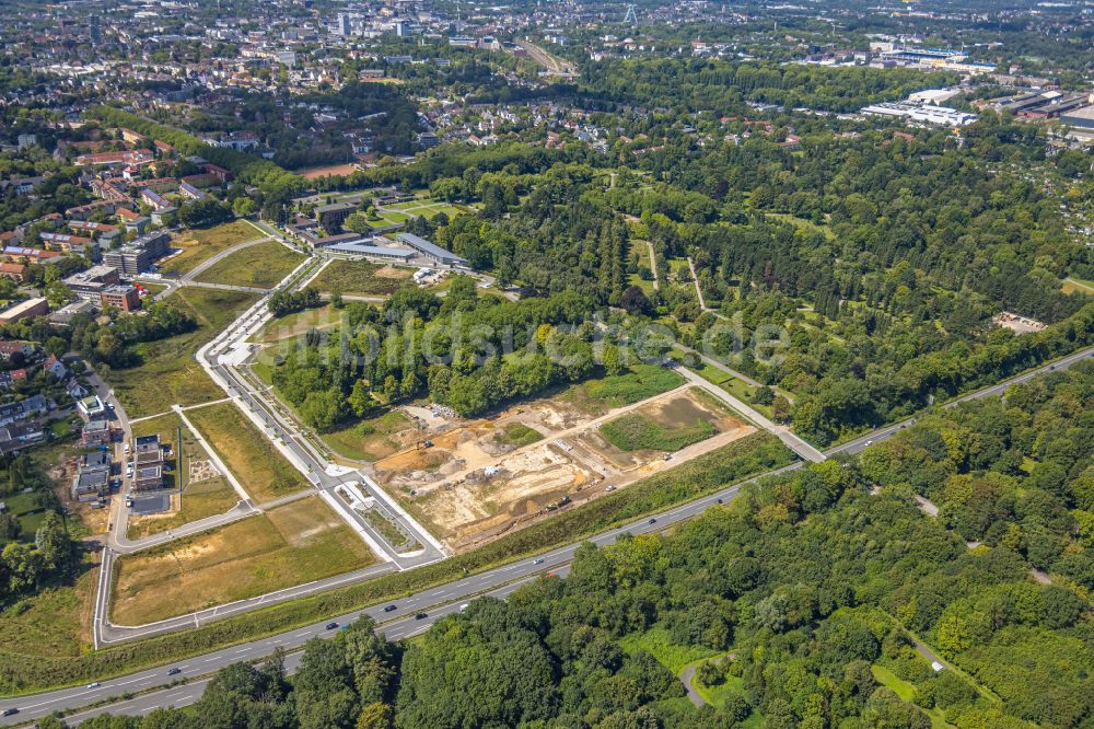 Bochum aus der Vogelperspektive: Baustelle mit Erschließungs - und Aufschüttungs- Arbeiten am Ostpark Quartier Feldmark in Bochum im Bundesland Nordrhein-Westfalen, Deutschland